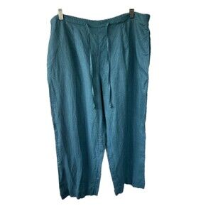 Mango Tango Women's 100% Linen Wide Leg Pull On Drawstring Trouser Pants L